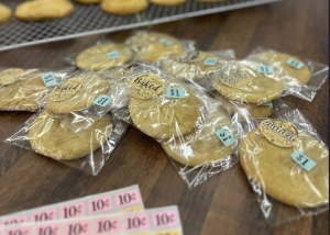 Cookies packaged for the bake sale